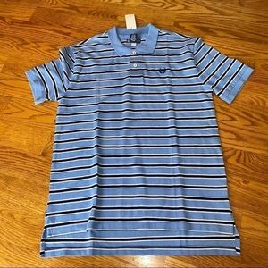 NWT boys stripped Chaps 2 button polo style top in blue, navy, white size XL